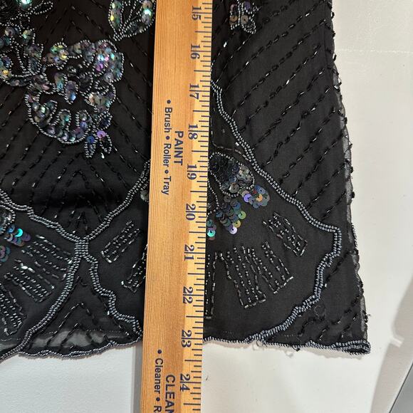 Vintage Oleg Cassini Silk Beaded Sequin Top Skirt Set Black 10 Gatsby Flapper - Picture 9 of 16